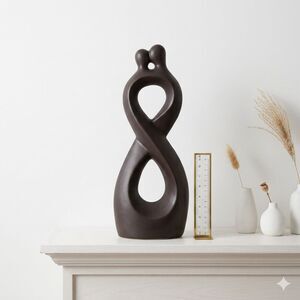 Modern Infinity Love Couple Sculpture Black Ceramic Abstract Romantic Home Decor
